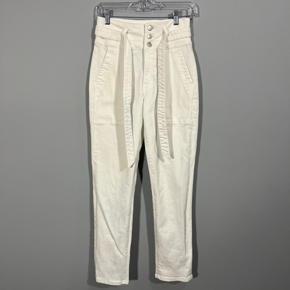 Veronica Beard Logan Slim Straight Extra High Rise White Tie Waist Jeans Size 26 - Picture 2 of 8